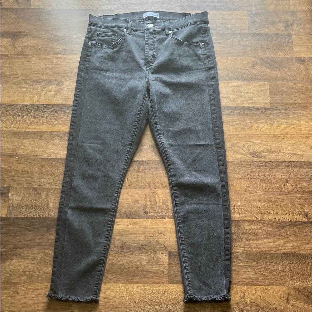 Black High Rise Frayed Hem Denim Jeans Loft Size 12